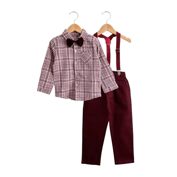 Other - NWT Handsome Boys Dress Shirt, Bow Tie, Pants & Suspenders Set Burgundy 18-24M